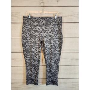 Gap Fit Womens Gray Black Camouflage Stretch High Rise Capri Leggings Size Large